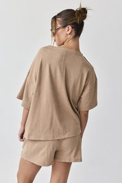 Tan Knit Top & Short Set