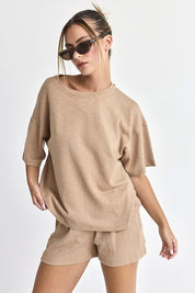 Tan Knit Top & Short Set