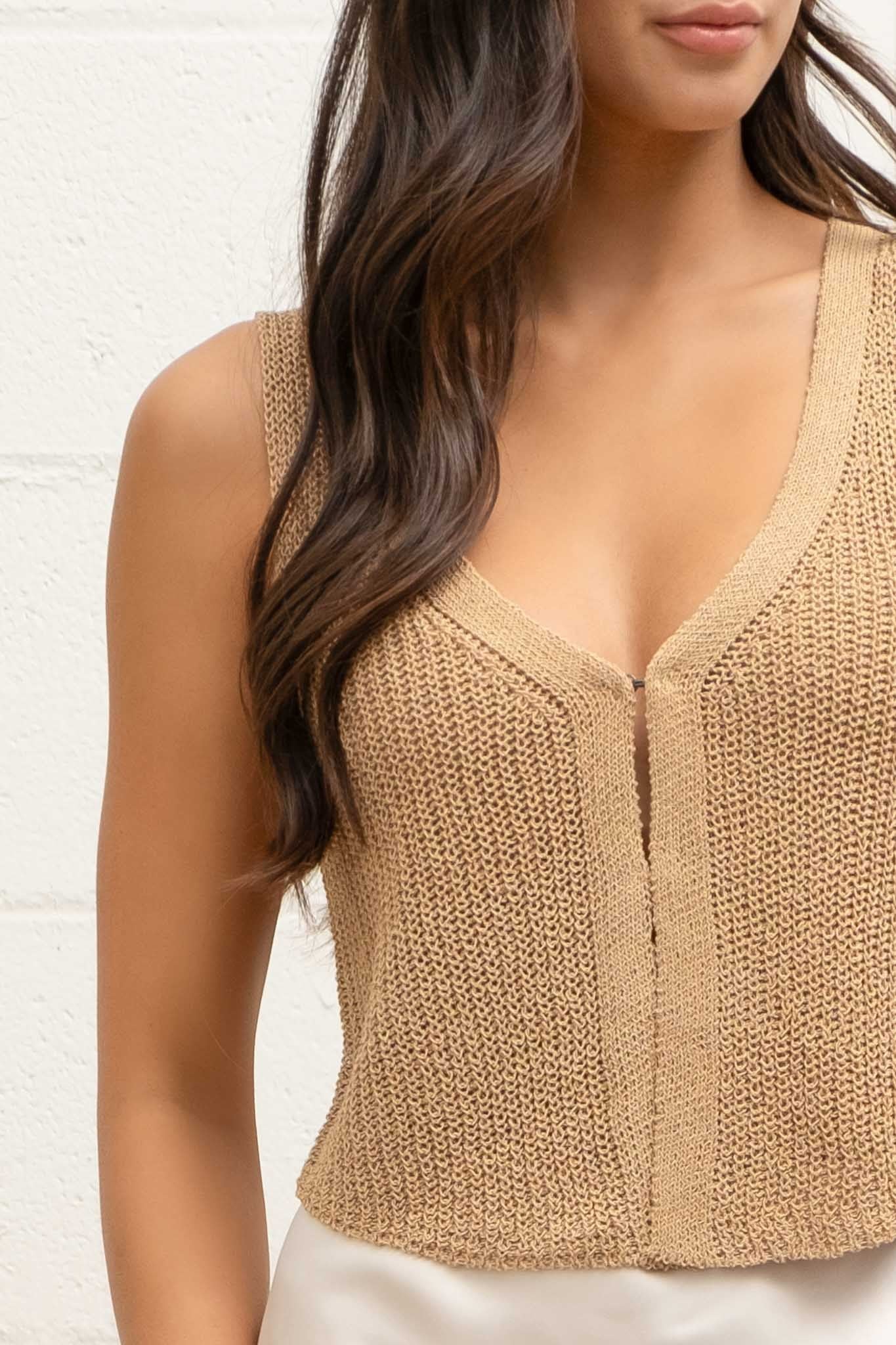 Tan Front Hook Sweater