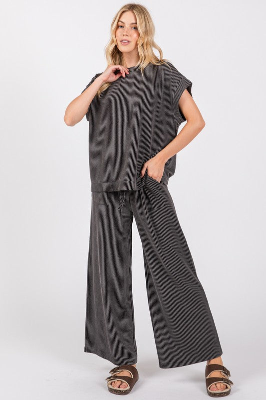 Black Ribbed Top & Pant Set