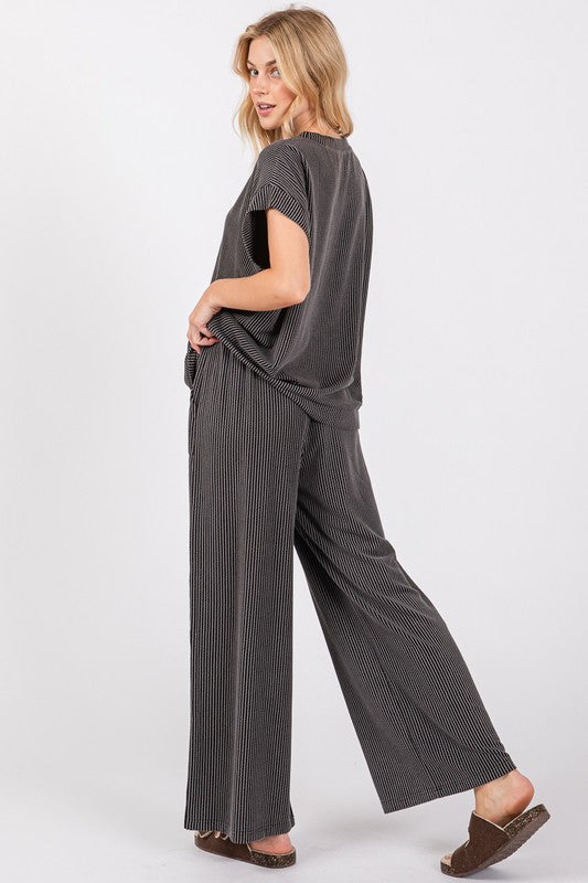 Black Ribbed Top & Pant Set