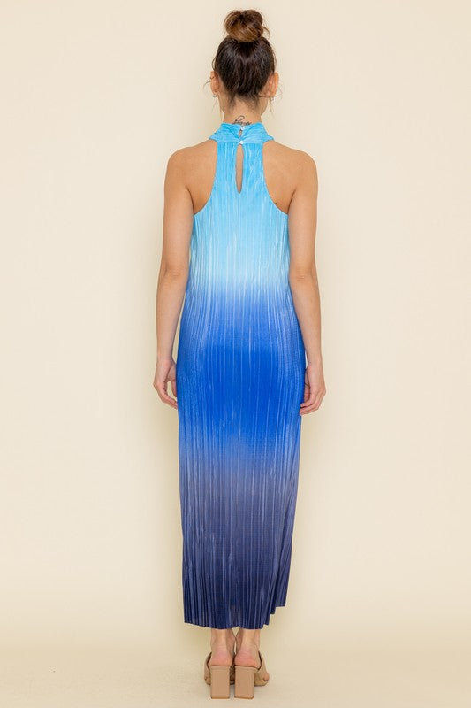 Blue Multi Pleated Maxi Dress