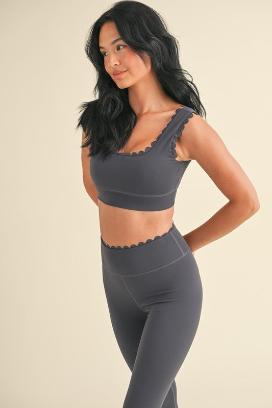 Ash Blue Scalloped Bra Top & Legging Set
