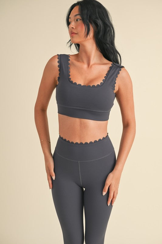 Ash Blue Scalloped Bra Top & Legging Set