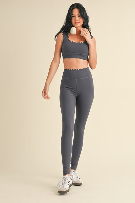 Ash Blue Scalloped Bra Top & Legging Set