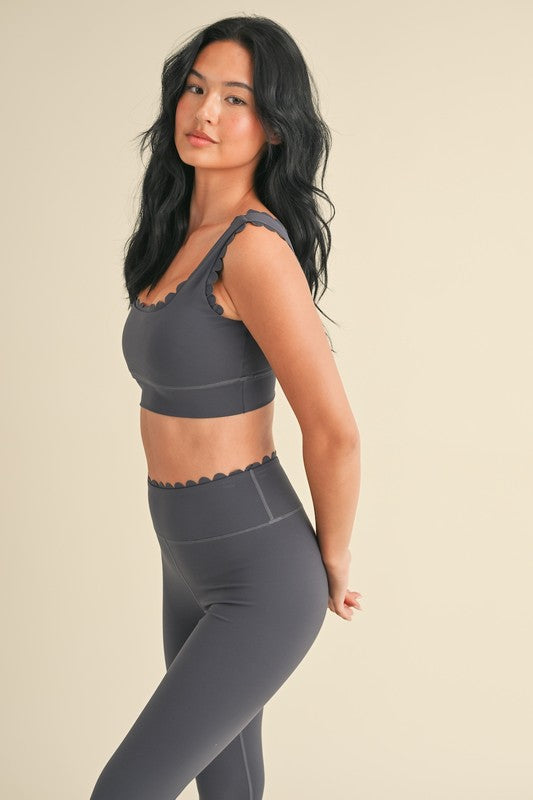 Ash Blue Scalloped Bra Top & Legging Set