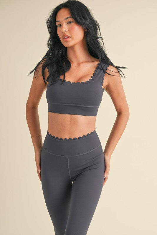 Ash Blue Scalloped Bra Top & Legging Set