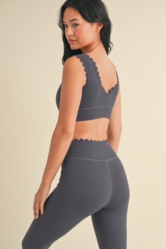 Ash Blue Scalloped Bra Top & Legging Set