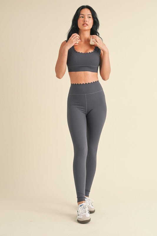 Ash Blue Scalloped Bra Top & Legging Set