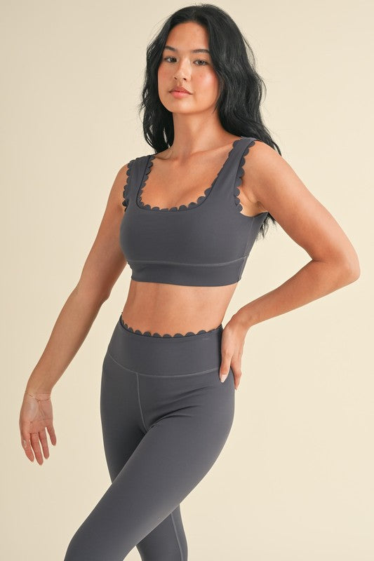 Ash Blue Scalloped Bra Top & Legging Set