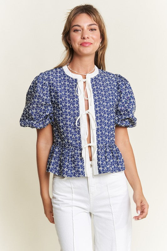 Navy Front Tie Blouse