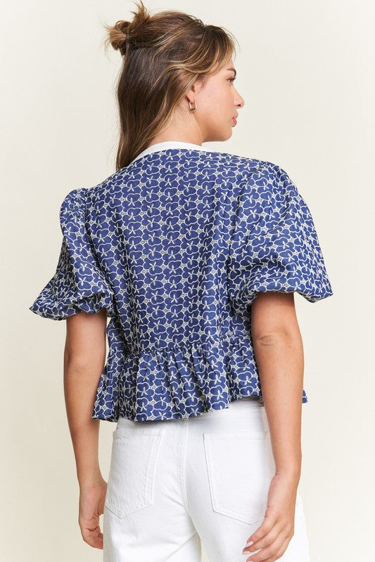 Navy Front Tie Blouse