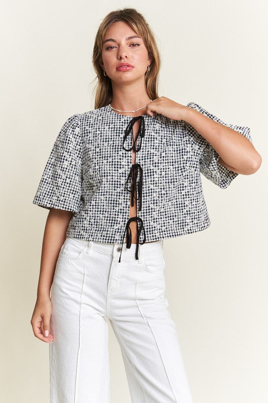 Black Front Tie Blouse