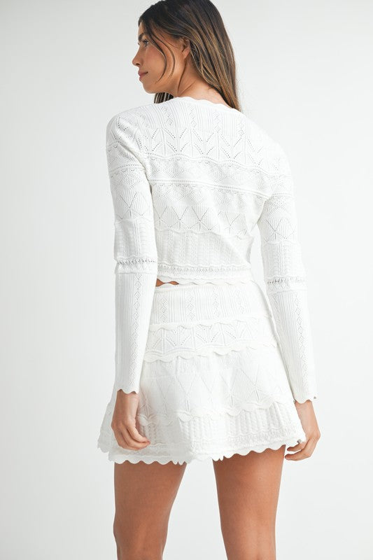 White Scallop Knit Set