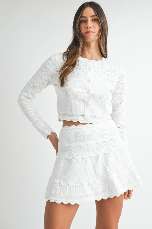 White Scallop Knit Set