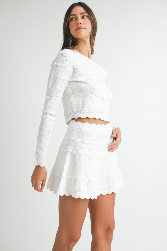 White Scallop Knit Set