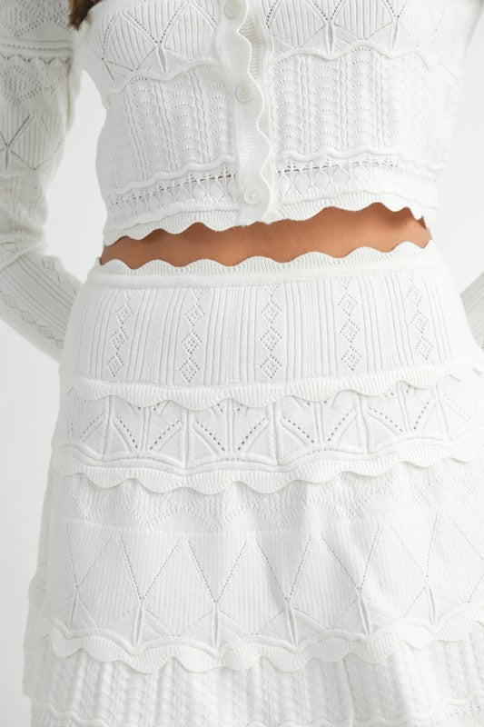 White Scallop Knit Set