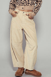 Khaki Corduroy Barrel Jeans