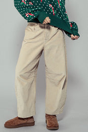 Khaki Corduroy Barrel Jeans