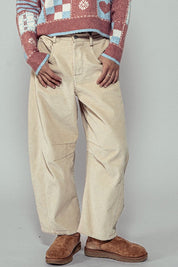 Khaki Corduroy Barrel Jeans