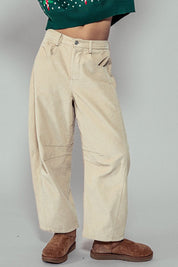 Khaki Corduroy Barrel Jeans