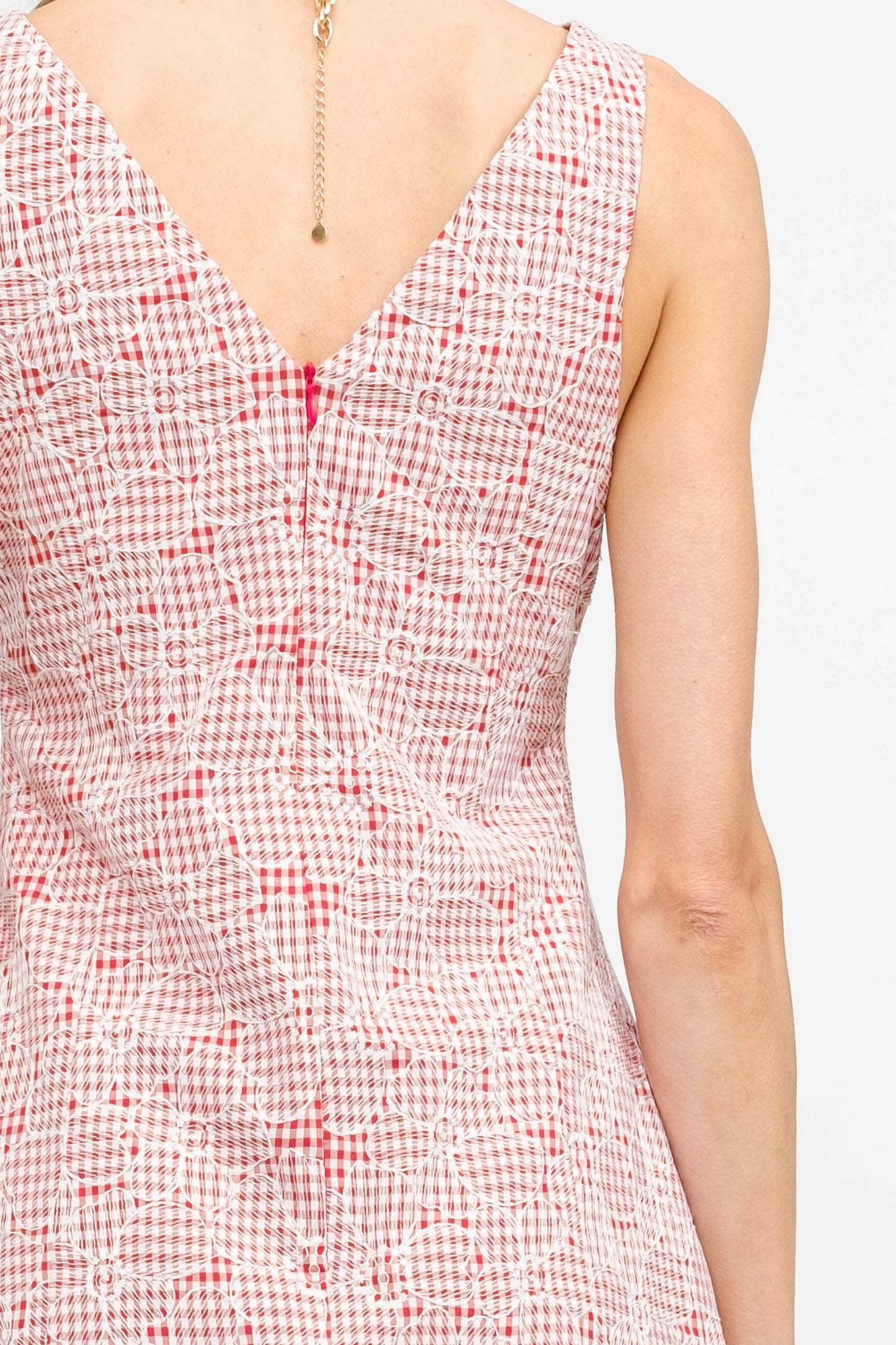 Red Embroidered Mini Dress