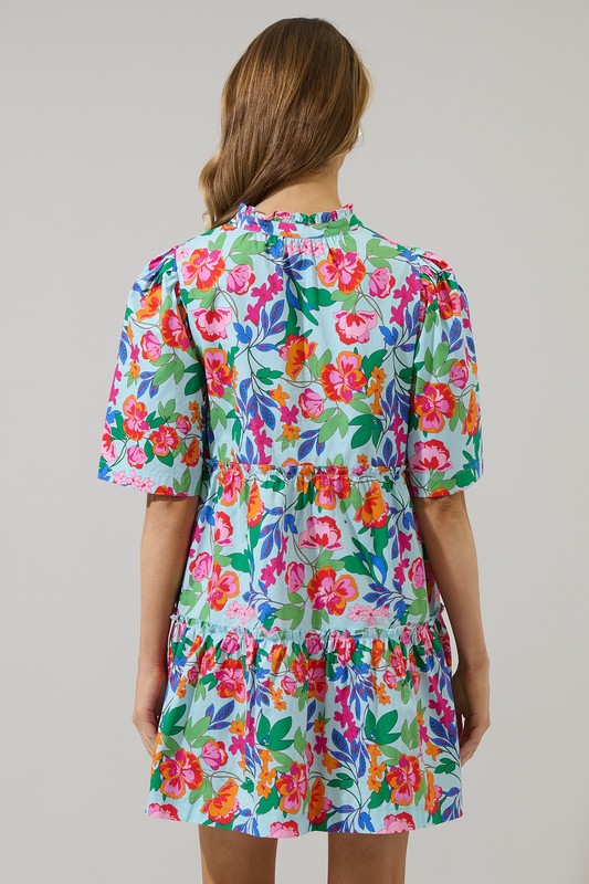 Multi Floral Split Neck Shift Dress