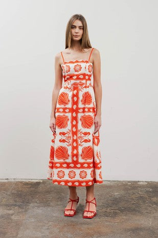 Sea Print Midi Dress