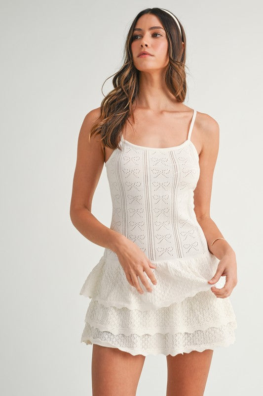 White Bow Ruffle Mini Dress