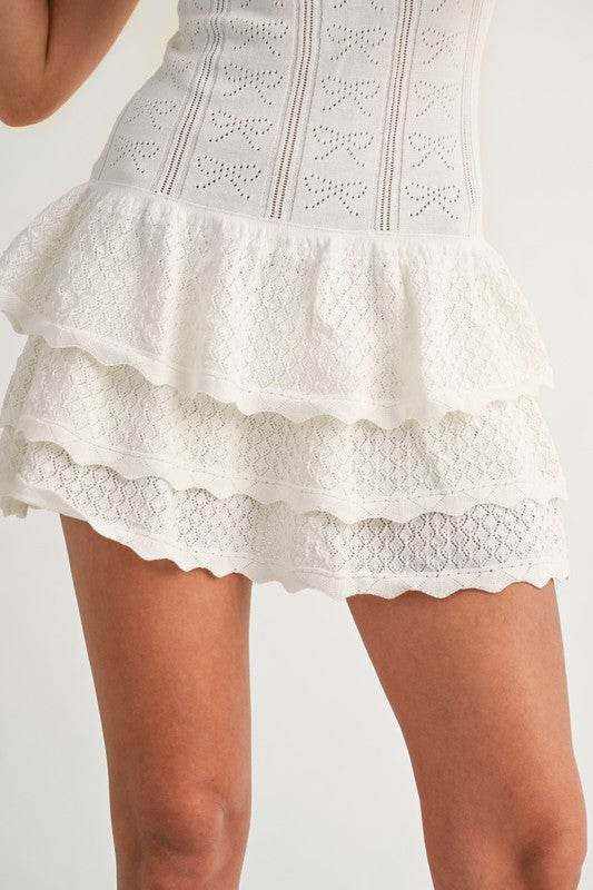 White Bow Ruffle Mini Dress