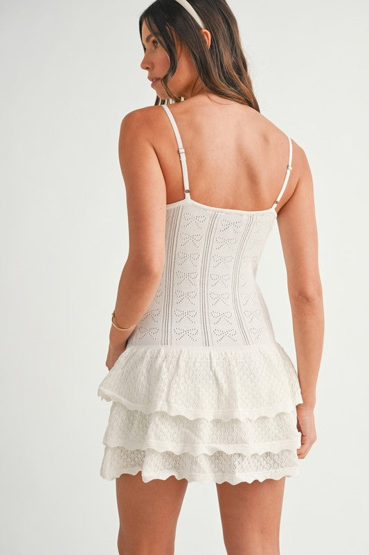 White Bow Ruffle Mini Dress