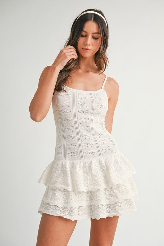 White Bow Ruffle Mini Dress