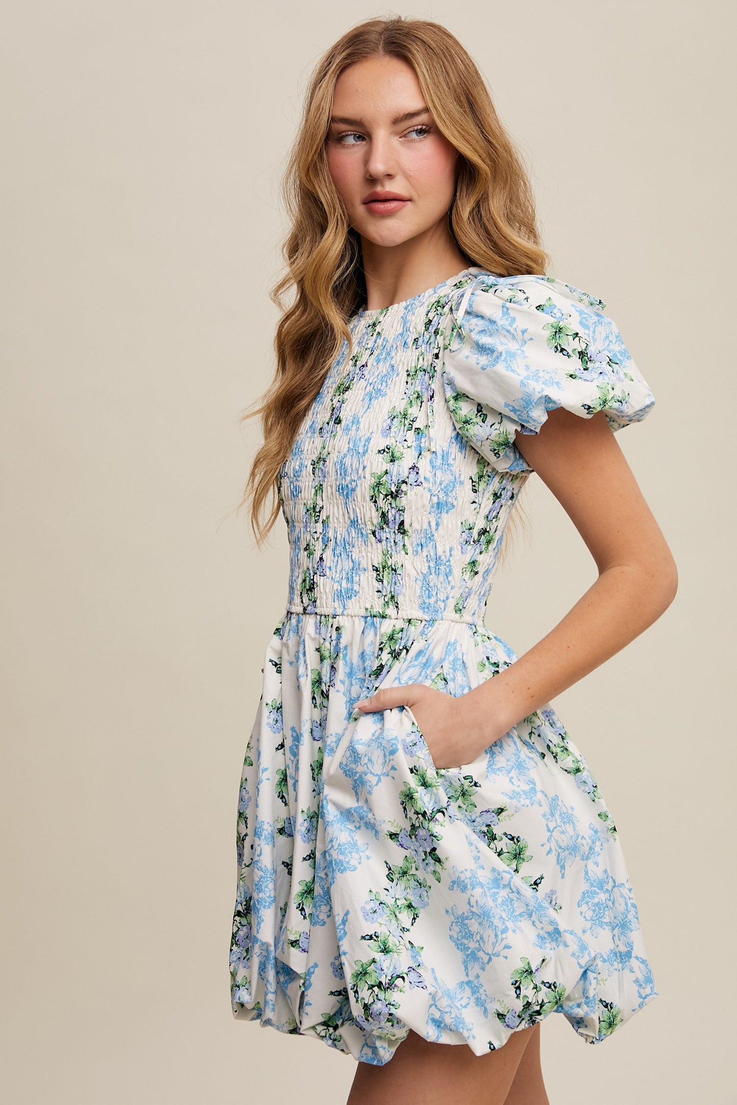 Blue Floral Bubble Dress