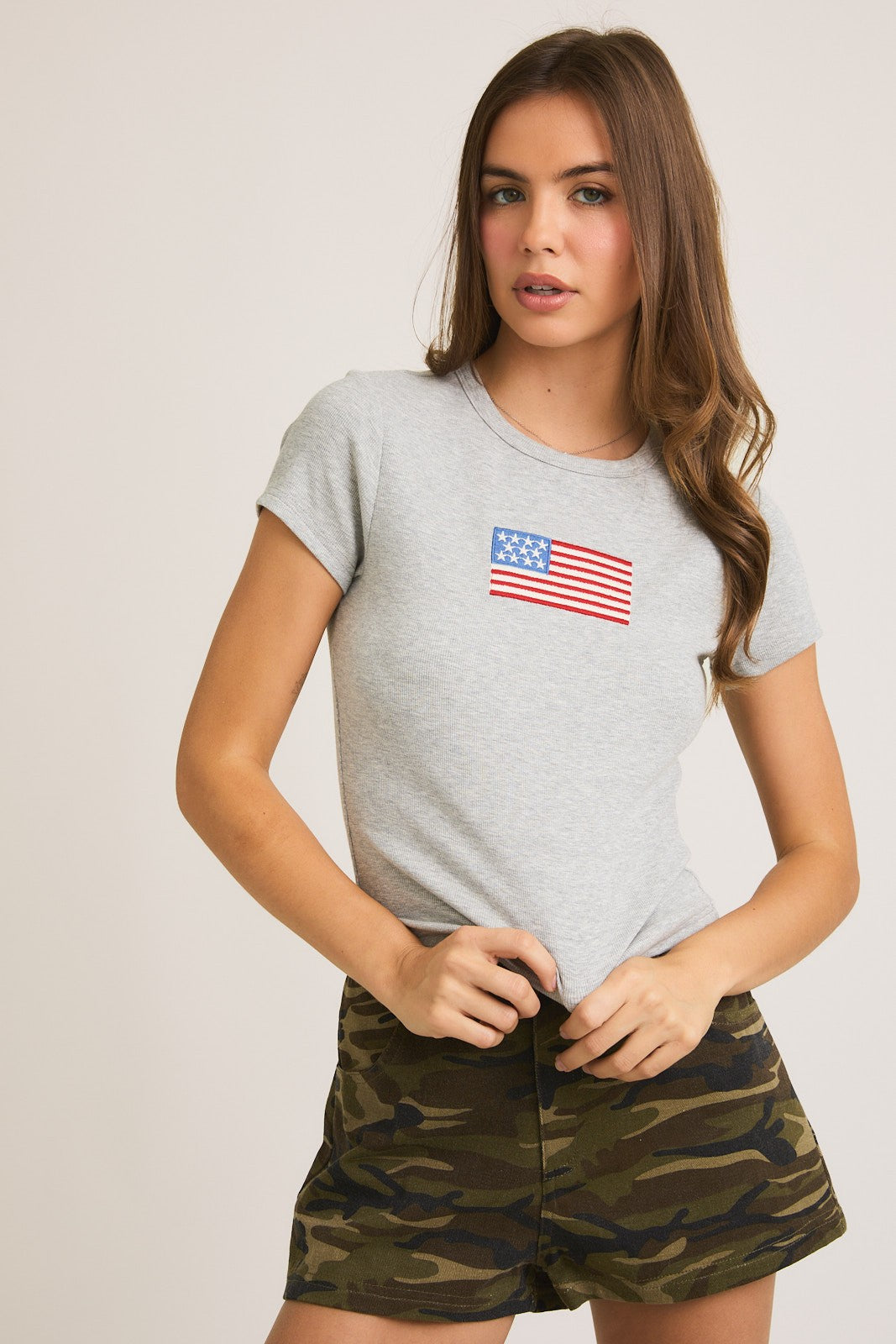 Grey American Flag Tee