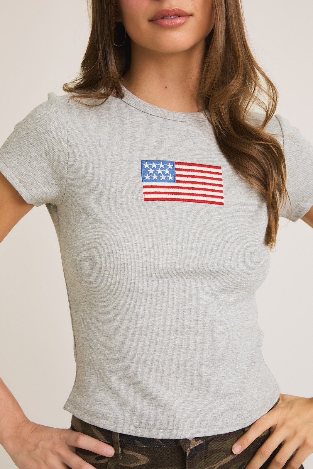 Grey American Flag Tee