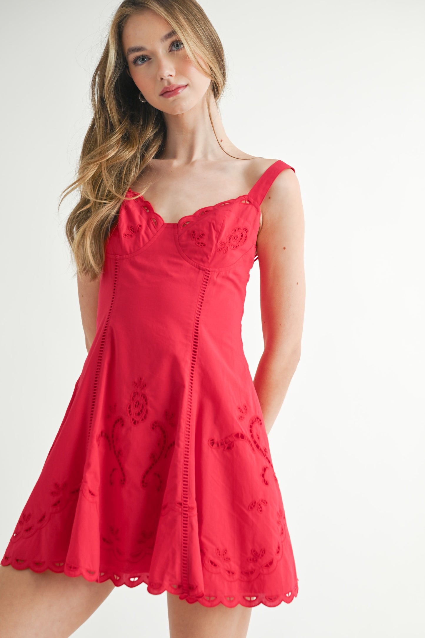 Red Cutout Lace Embroidered Mini Dress