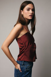Wine Twist Front Satin Cami