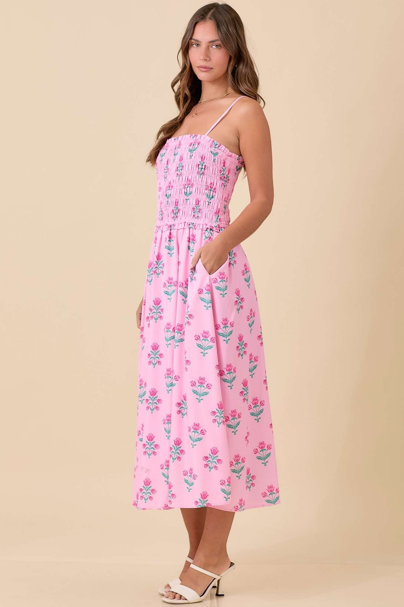 Midi Pink Floral Dress