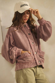 Mauve Washed Trim Cardigan Jacket