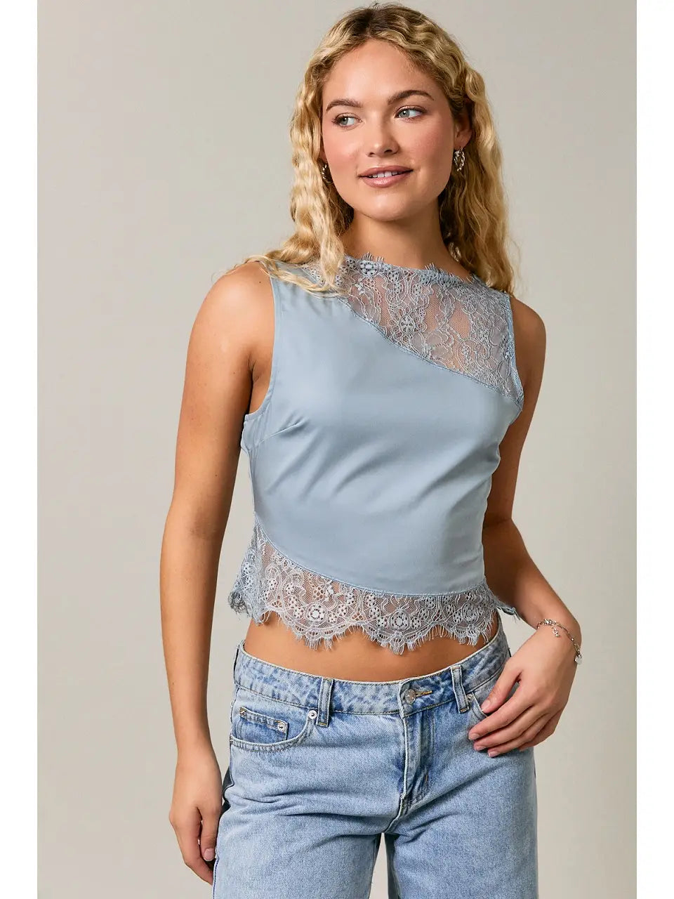 【yo BIOTOP】lace sleeveless top Blue Lace Sleeveless Top – Ninety Nine Boutique