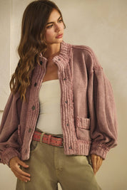 Mauve Washed Trim Cardigan Jacket