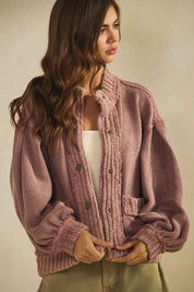 Mauve Washed Trim Cardigan Jacket