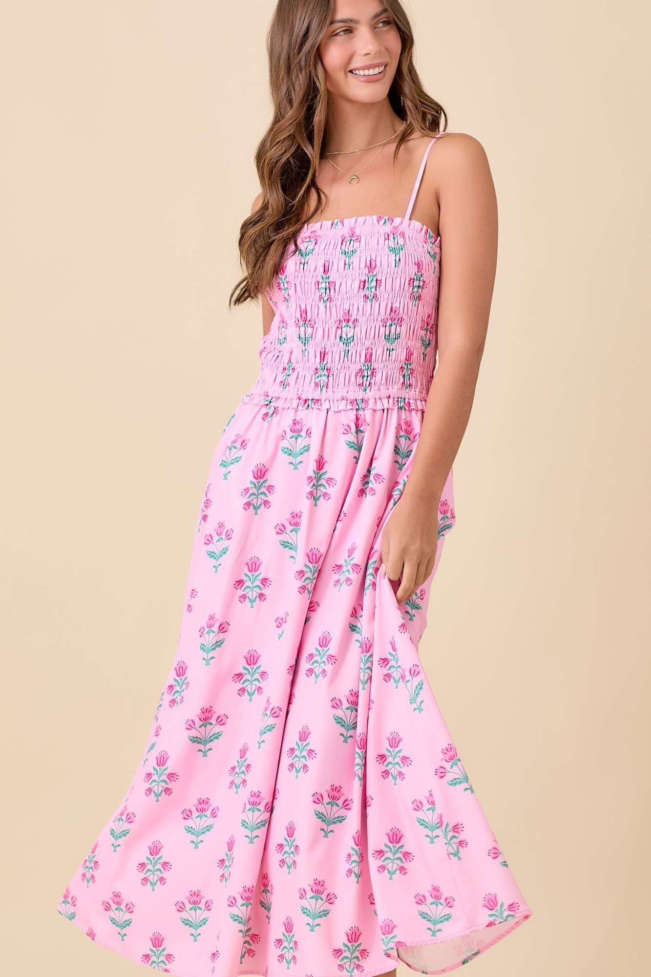 Midi Pink Floral Dress