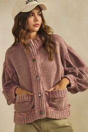 Mauve Washed Trim Cardigan Jacket
