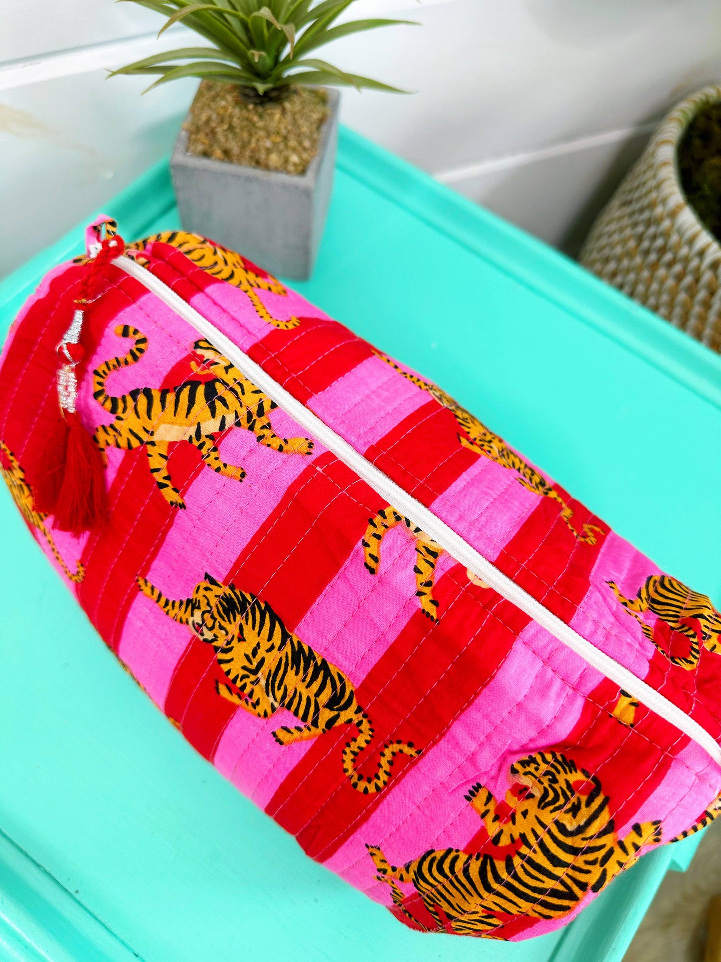 Quilted Tiger Print Cosmetics Bag | Cosmetics Makeup Bags