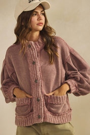 Mauve Washed Trim Cardigan Jacket