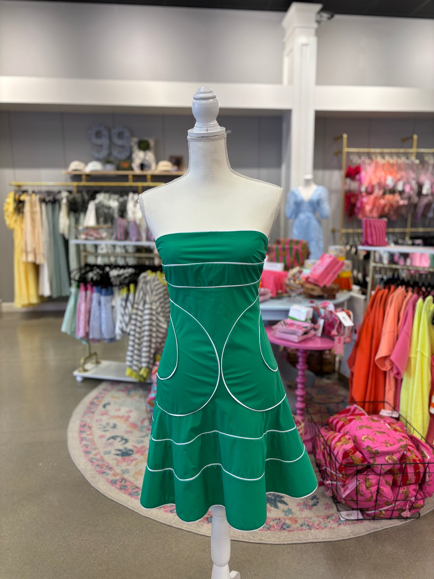 Green Contrast Piping Detailed Mini Dress