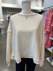 Cream Open Back Long Sleeve Top