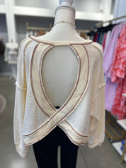Cream Open Back Long Sleeve Top
