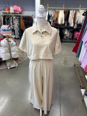 Cream Pleated Wide Leg Pants